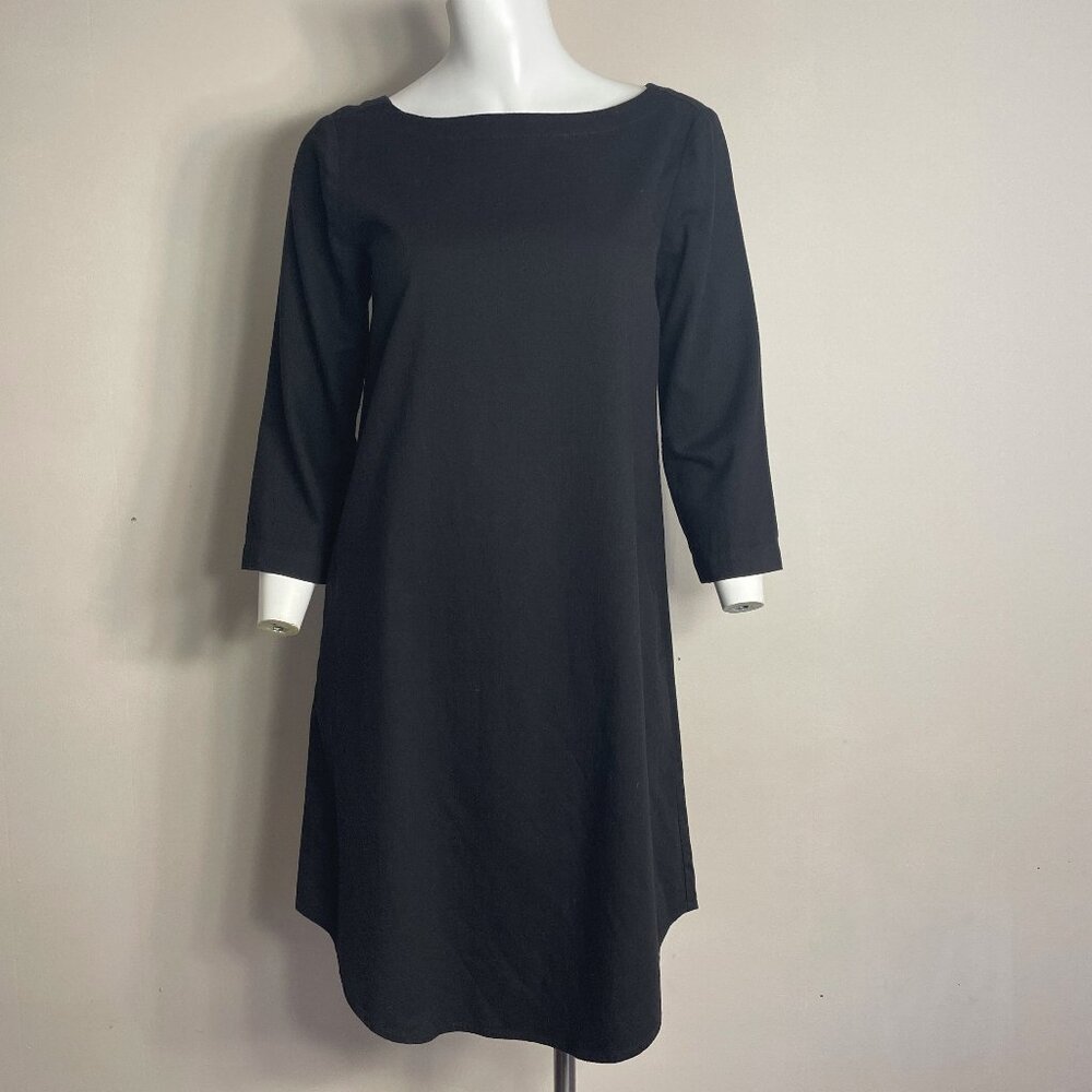 Eileen Fisher Dress Women's XXS Black 3/4 Sleeve Cotton? Boat Neck Tunic Shift